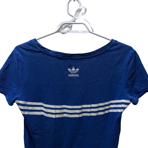 Adidas Blue Bow Logo Cotton Striped Girly Graphic Tee Size: S • Y2K Vintage - Picture 4 of 7